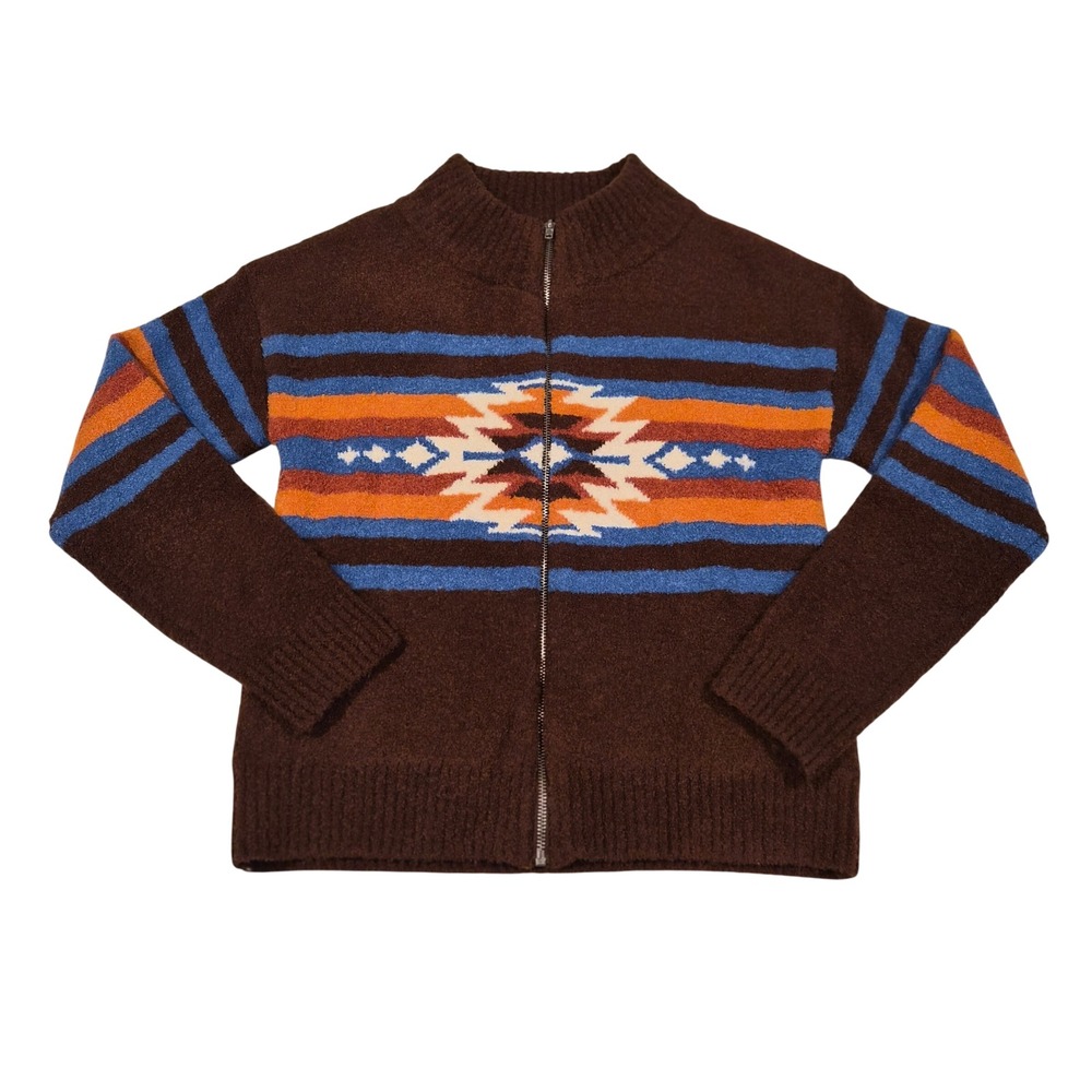 Panhandle Slim Womens Small Brown Southwestern Full Zip Sweater LW92T02288